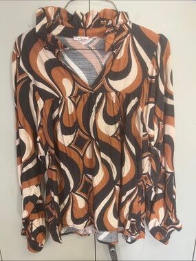 JODIFL Retro Swirl Tunic Top in Brown, Black & Cream